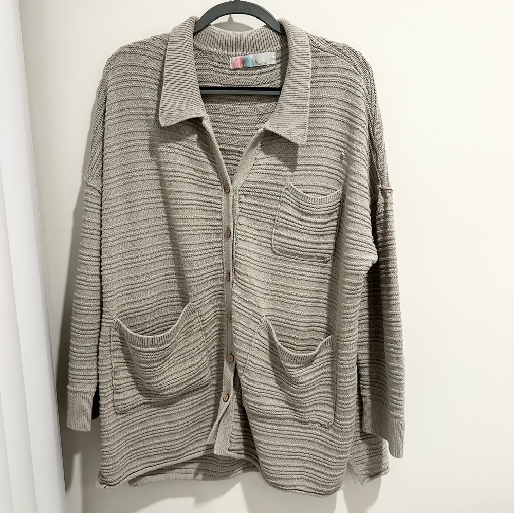 Free People Beach Chunky Knit Button Cardigan Sweater Size XL
